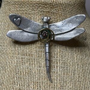 Vintage Handmade Sterling Silver Dragonfly Brooch